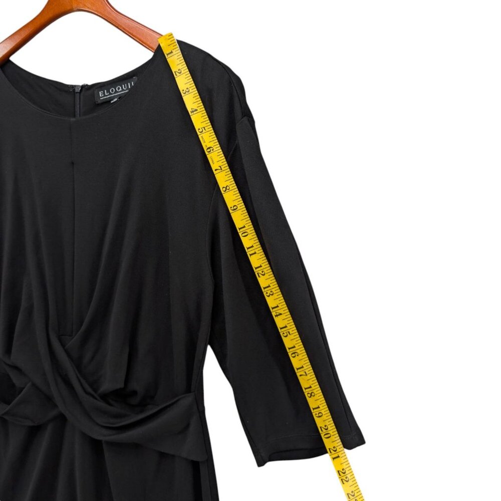 Eloquii Dress Solid Black 3/4 Sleeve Draped Front Knee Length Size 18 - Picture 10 of 11